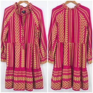 Anthro Maeve Dominique Tunic Dress Tiered Oversized Size Medium Boho Tribal Pink